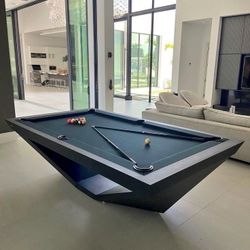 Modern Luxury Designer Pool Table – Geometric Base, Sleek Black Finish