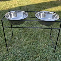 DOG BOWLS Stainless Steel Double Elevated Dog Bowl, Black Stand 18” High For Large/Extra Large Dogs