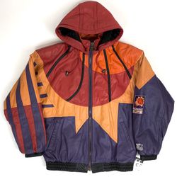 vintage phoenix suns starter jacket LEATHER zip hood grail medium