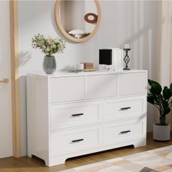 Brand New 47" White 7 Drawer Dresser Modern Fluted Design Sealed In Box