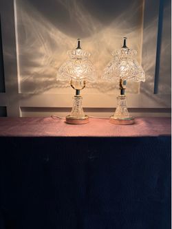 Vintage Pair  Zajecar Crystal Pinwheel star Of David design Lamp.
