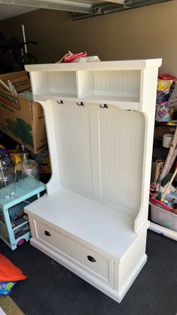 Entryway bench with coat rack