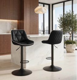 Black Adjustable Bar Stools Set of 2