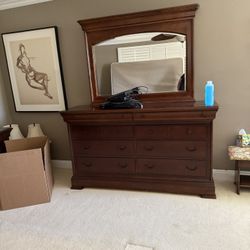 Thomasville Solid Wood Bedroom Set - Sleigh Bed, Armoire, Nightstands