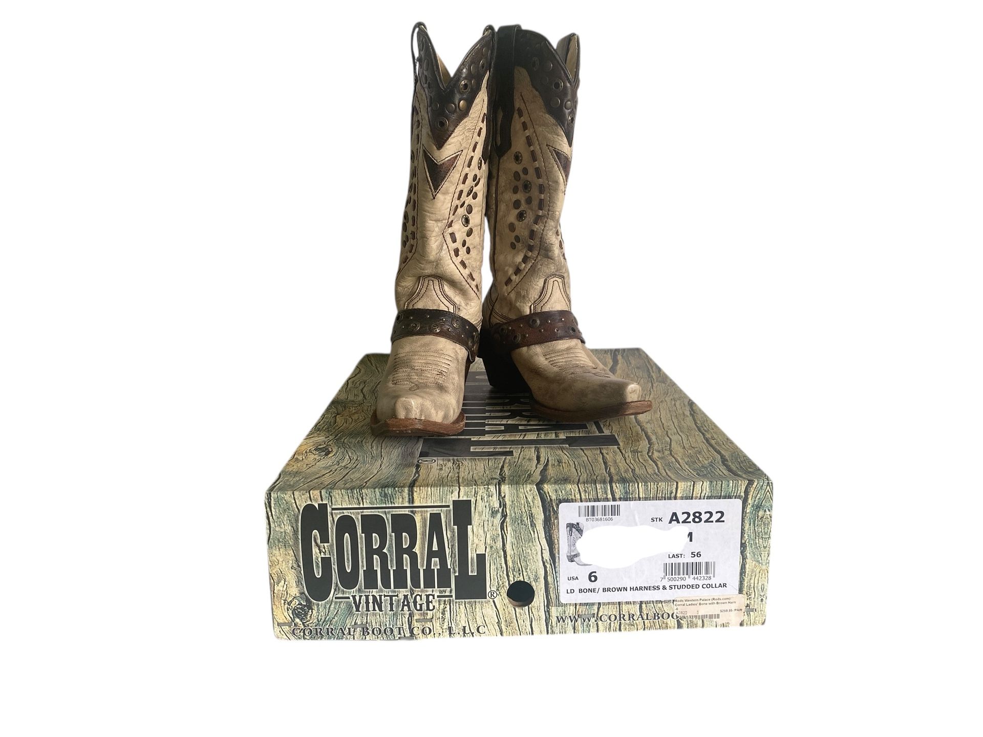 Corral Women’s Size 6 Bone/Brown Harness & Studded Boots NEW