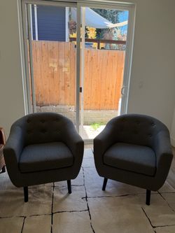 2 Barrel Chairs Gray Fabric Like New