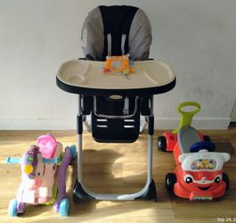 Baby Activity & Gear Lot - Graco 6-in-1 High Chair, Fisher-Price Car, VTech Unicorn