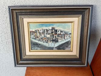 Vintage Framed Impasto Oil Painting – Mediterranean Village Scene