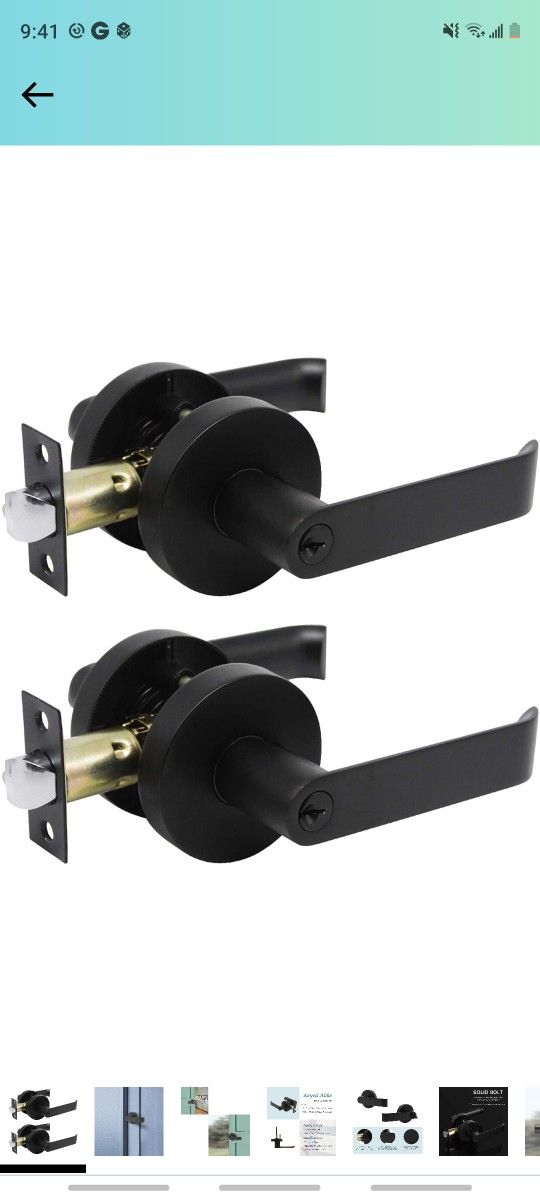  2 Pack Heavy Duty Entrance Lever Door Handle (for Office/Front Door), Left/Right Handing, Door Handle with Lock Keyed Alike/Combo Keys, Matte Black F