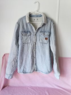 Buffalo David Bitton Mens Sherpa Lined Chambray Shirt Jacket Blue Size Medium