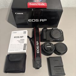 Canon EOS RP (Mirrorless) DSLR Camera, Canon EF Lems 50mm 1:1.8 STM, Canon Mount Adapter, & SanDisk 64 GB Card