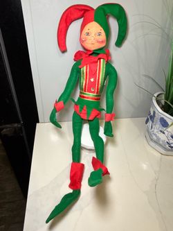 Vintage 22" Annalee Just A Jester Christmas Elf Doll 1997 Holiday Display Posable