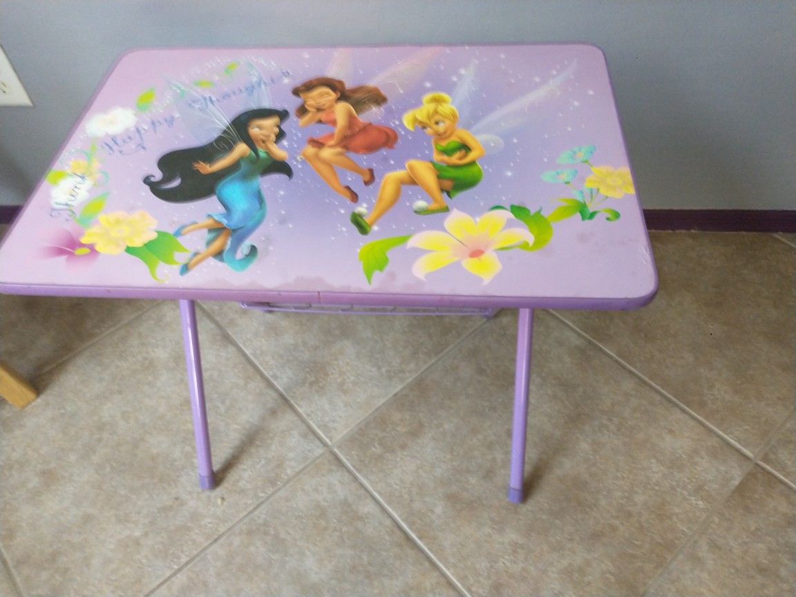 Tinkerbell & friends TV tray/activity table
Still works well. Top of the table has some wear as shown in pictures.