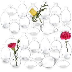 28 Clear Vases In Bulk, Glass Small Bud Vase For Centerpieces, Mini Bud Vase Set For Flowers, Vintage Vases For Rustic Wedding Decorations, Table Deco
