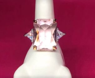 Emerald Cut Pink Cubic Zirconia Cocktail Ring