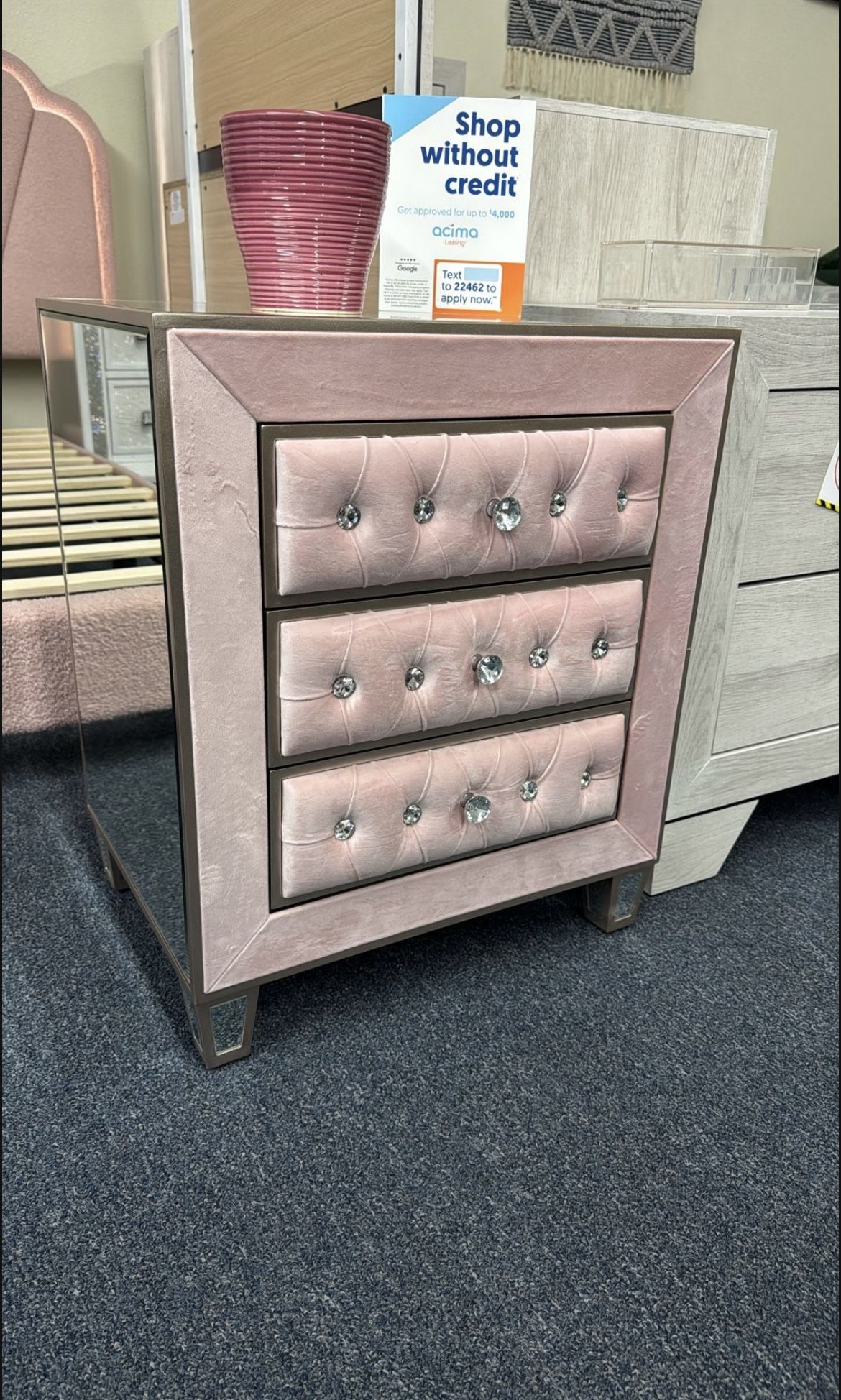 Pink Mirrored Nightstand
