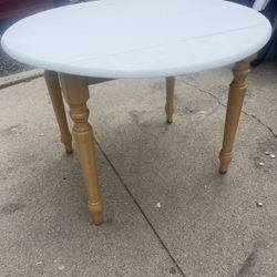 Vintage Wooden Table with fold down leafs, 40 in Round open, 30 high, 28 wide closed , $35