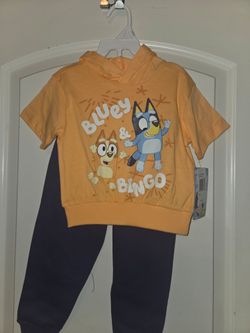 Bluey 2-Piece Fleece Hoodie and Jogger Set Cream Tan Toddlers Size 2T (NWT)