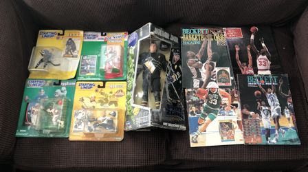 Lot of vintage sport toys and magazine NFL/ NHL /NBA