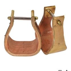 Showman Polished Brass Covered Wood Stirrups w/ 5”Tread