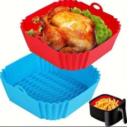 2pcs 8" Silicone Air Fryer Liners – Reusable for 4-7QT, Red & Blue