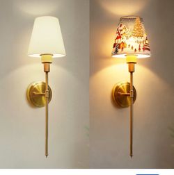 Set of 2 Battery-Operated Wall Sconces with Christmas Shade Covers – 23.6” Set of 2 elegant black wireless wall sconces with original white shades an