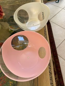 Two Large Acrylic Bowls - 10” W x 5” H White and Pink