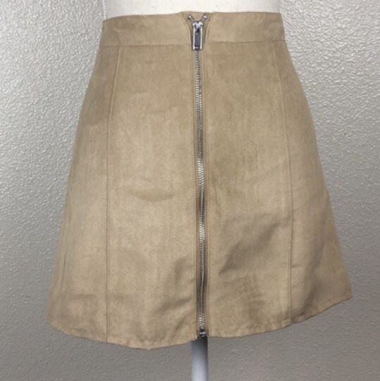 H&M faux suede front zipper mini skirt