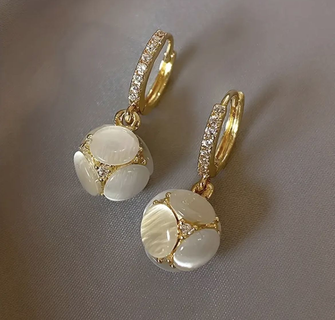 Brand New Exquisite Moonstone Zircon Inlaid Dangle Earrings