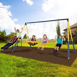 Super Saucer Metal Swing Set with 2 Swings, Saucer Swing and a 1pc Heavy Duty Slide