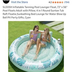 SLOOSH new tanning pool lounger W pillow/cupholder 72X 56