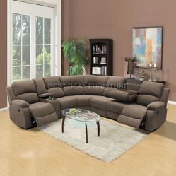 Brown corduroy fabric reclining couch