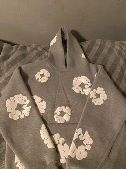 grey denim tear hoodie