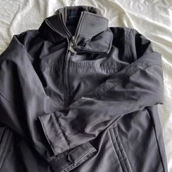 Weatherproof Mens Lined Full Zip with Snaps Hip Length Jacket Black/Blue Sz L
