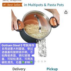 Gotham Steel 5 Quart Stock Multipurpose Pasta Pot with Strainer Lid & Twist and Lock Handles, Nonstick Ceramic Surface Makes for Effortless Cleanup wi