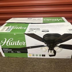 NEW HUNTER OAKHURST 52” LED LIGHT INDOOR BRONZE BROWN CEILING FAN HOME OFFICE FURNITURE A1