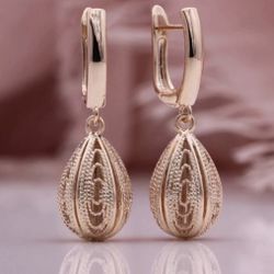 585 Rose Gold Water Drop Long Earrings!