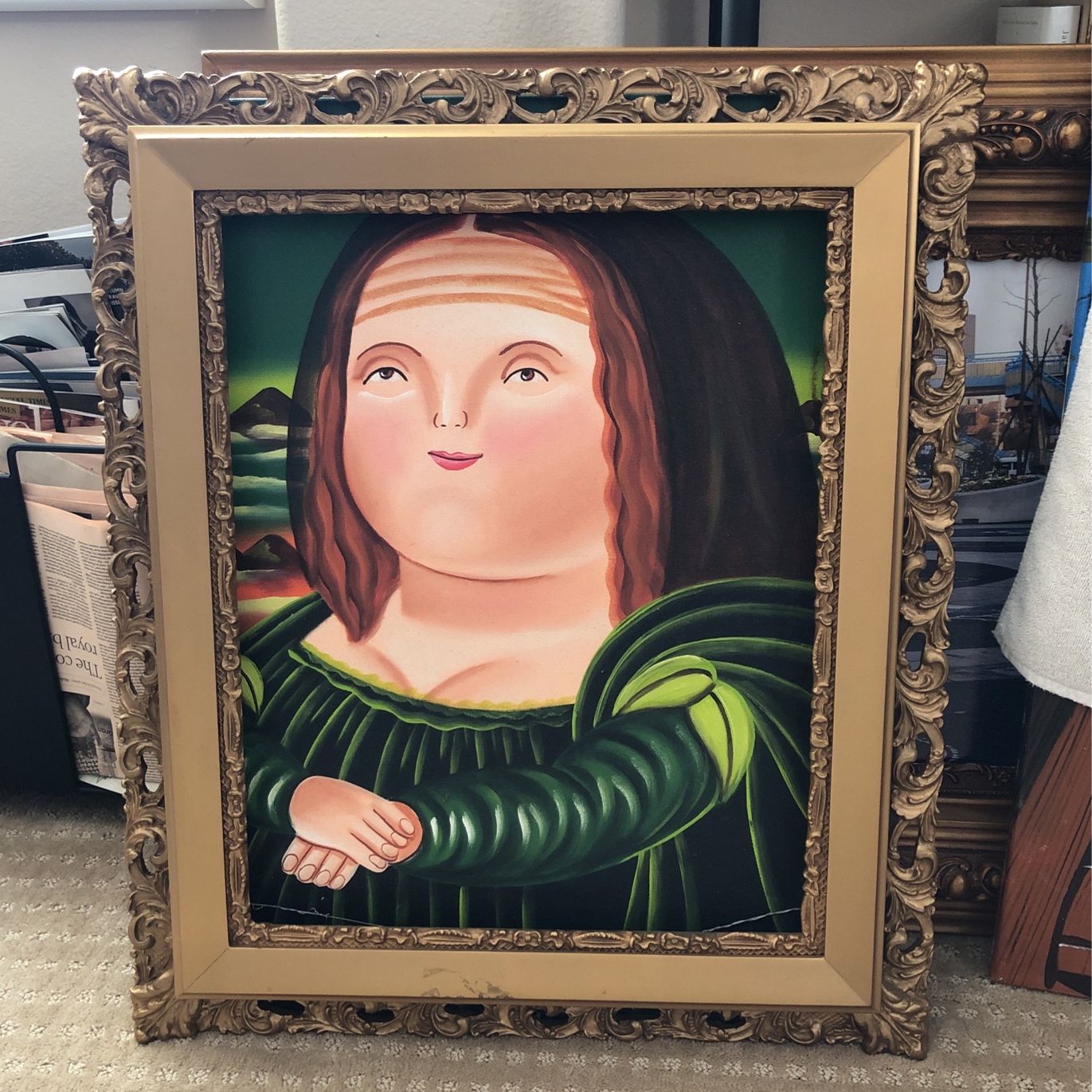 Fat Mona Lisa Painting On Canvas, Gilded Frame Included