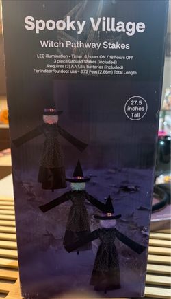 SPOOKY VILLAGE Set of 3 Light Up Witch 27.5” Pathway Markers Halloween