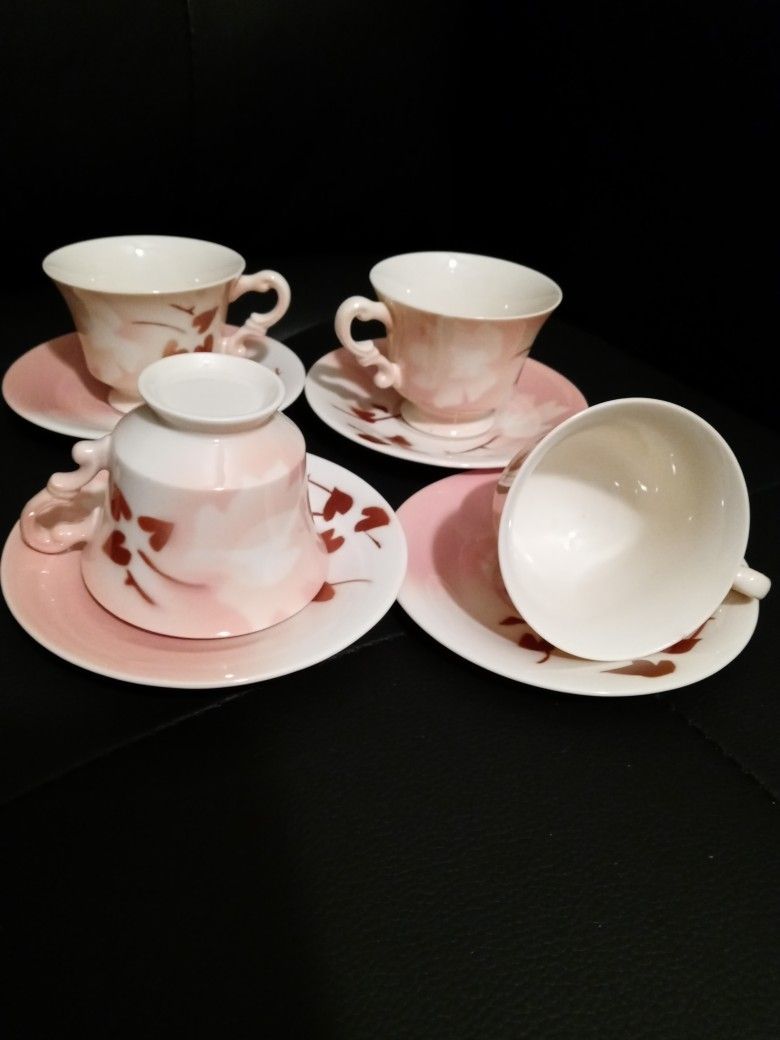 Syracuse China Madam Butterfly Coffee Cups And Saucers Set 