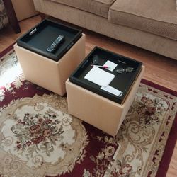 Two Storage Ottomans  With Tray