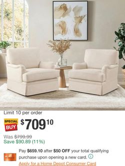 Set of two Beige Fabric 360° Swivel Accent Armchair Modern Upholstered Metal Base Barrel Sofa Chair