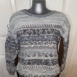 Blue/Green/Grey/White Open Knit Weave Pullover Sweater Size XS