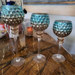 3 Glass Candle Holders 