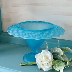 Tiffin Glass Blue Satin Compote Candy Dish
