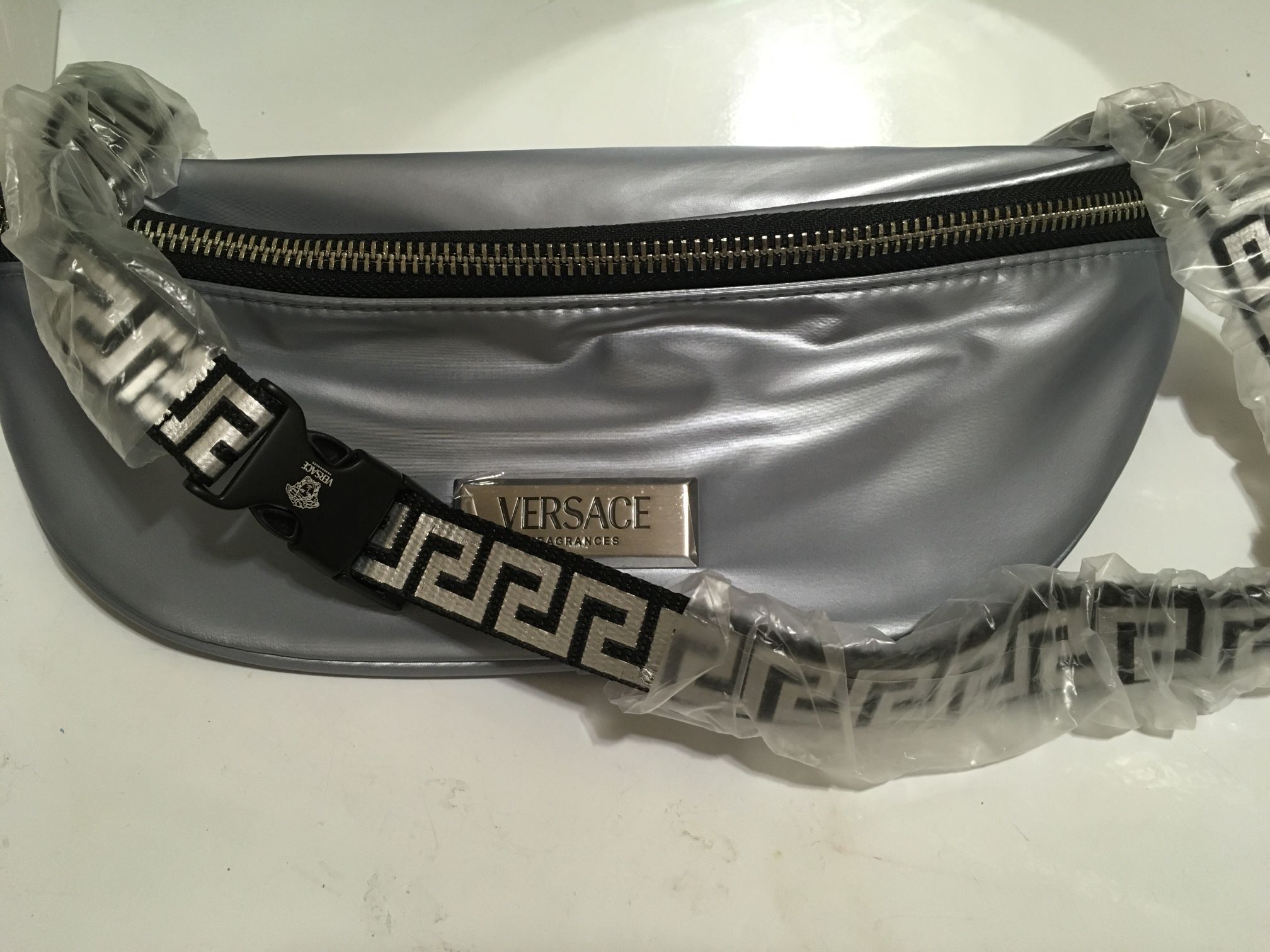 VERSACE METALLIC SILVER WAIST BAG 