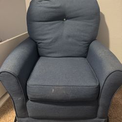 beige recliner and blue chair