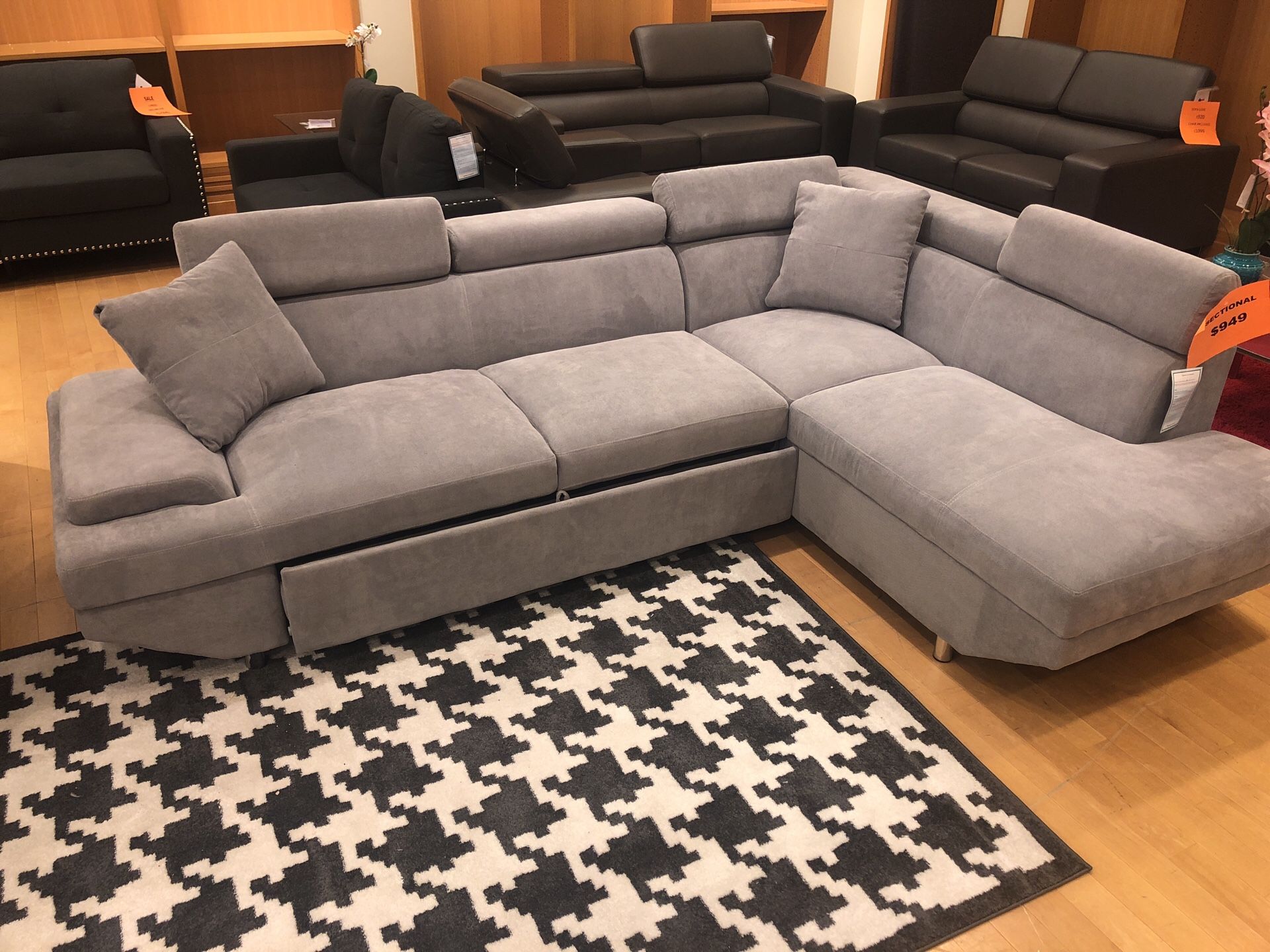 Grey Fabric Sectional Sofa expandable