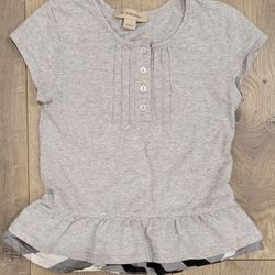 Toddler Girl BURBERRY 3Y 3 3T Heathered Grey/Check One Ruffle T-Shirt