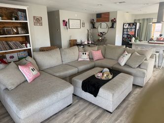 Large Gray Sectional Sofa with Ottoman